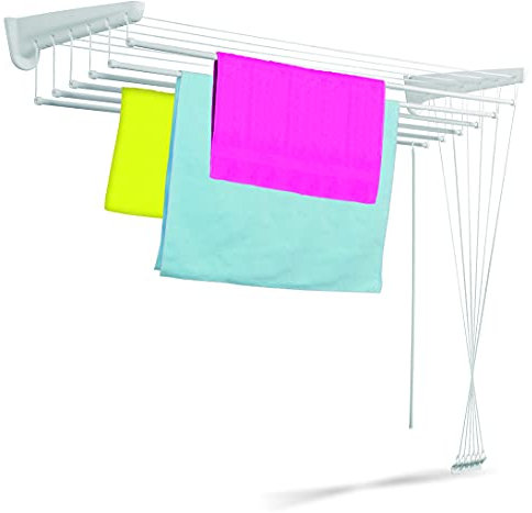 Casabriko 67916 Stendibiancheria a Saliscendi da Parete e Soffitto, Acciaio/Resina, Bianco, 160 cm