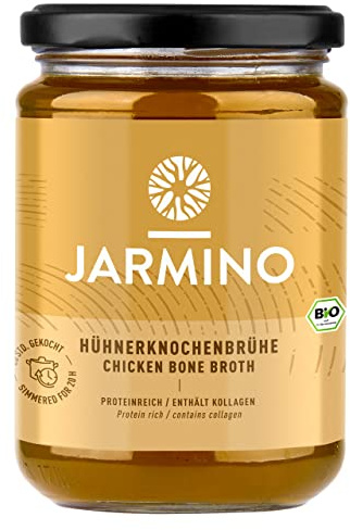 JARMINO Hühnerbrühe BIO - Knochenbrühe (4x 350ml) | 100% Bio Knochenbrühe - Huhn aus Freilandhaltung | Reich an Collagen | Brühe BIO für Paleo, Keto, Leaky Gut, Colon Cleanse | Bone broth