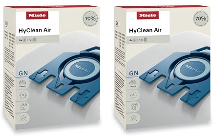 Miele Original GN AirClean 3D Efficiency Vacuum Cleaner Bags for Miele Classic C1, Complete C2/C3, and S2/S5/S8 Vacuum Cleaners, Pack of 4 Dust Bags and 2 Filters – 10123210
