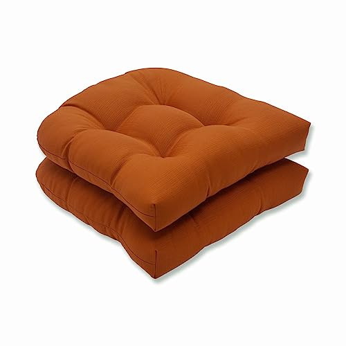 Pillow Perfect Monti Chino Solid Indoor/Outdoor Wicker Patio Seat Cushion Reversible, Weather and Fade Resistant, Round Corner - 19 x 19, Orange, 2 Count