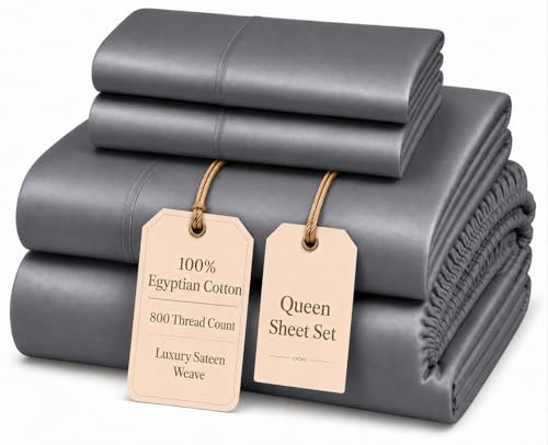 Chateau Home Collection - Juego de sábanas de satén de algodón Egipcio de 800 Hilos, con Bolsillo Profundo