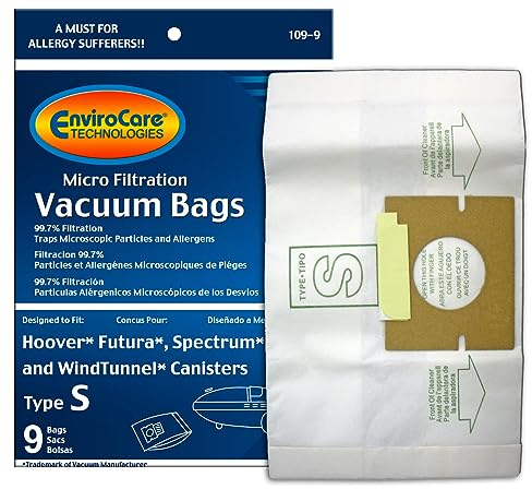 EnviroCare Replacement Micro Filtration Vacuum Cleaner Dust Bags made to fit Hoover Style S Futura, Spectrum, Power Max Canister Vacuum Cleaners 9 pack