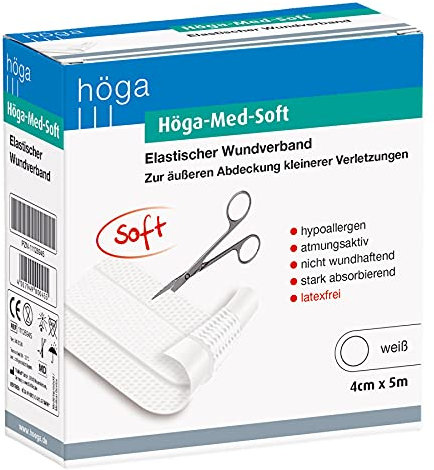 Höga Med Soft elastischer Wundverband - 5 m x 4 cm - Wund-Pflaster, hypoallergen, atmungsaktiv, nicht wundhaftend, stark absorbierend.