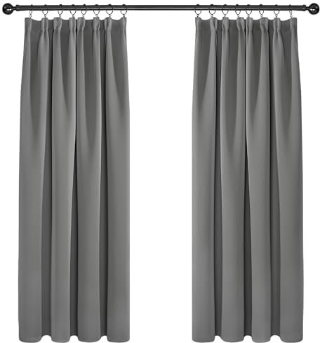Deconovo Super Soft Thermal Insulated Rod Pocket Blackout Curtains Pencil Pleat Curtains for Boys Bedroom 46 x 90 Inch Light Grey 2 Panels