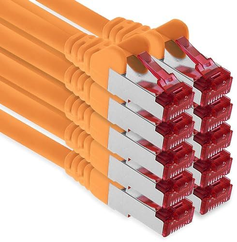 1aTTack.de - 10x 0,5 m câble patch CAT6 S/FTP blindage PIMF câble réseau CAT.6 RJ45 câble Ethernet routeur LAN DSL commutateur modem panneau de brassage - orange - 10 pièces