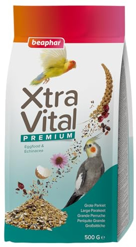 Beaphar XtraVital Alimento Para Periquitos Grandes, Agapornis, Ninfas, Carolinas, Cotorras Pequeñas, Alimento Equilibrado Con Frutas, Semillas, Pasta de Huevo, 500g