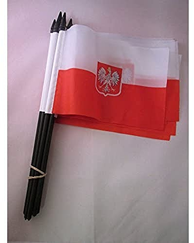 AZ FLAG Bandera con Palo Polonia con Aguila 15x10 cm Poliéster Ligero Palo