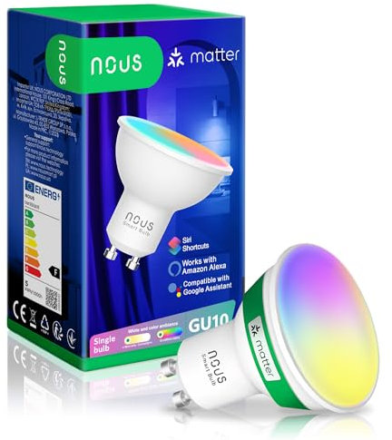 NOUS GU10 RGB LED Bulb, Wi-Fi Bulb, Smart Light Bulb, App Controlled Light,Colour Change, LED Light Bulb Dimmable, Tuya Smart Life 2.4GHz