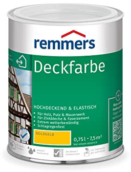 Remmers Deckfarbe goldgelb, 0,75 Liter, Deckfarbe für innen und außen, Wetterschutzfarbe viele Untergründe, hochdeckend, wetterfest