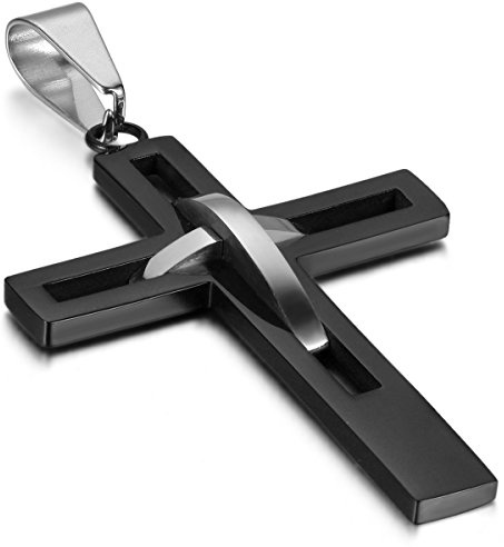 OIDEA Stainless Steel Mens High Polish Hollow Openwork Cross Pendant Necklace for Men Women Teens, Hypoallergenic, Black