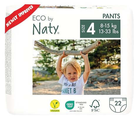 Eco by Naty Baby Windeln Pants - umweltfreundliche Premium-Bio Höschenwindeln aus pflanzenbasierten Materialien, sehr saugfähig und frei von gefährlichen Chemikalien (Größe 4 ) | 22 Stück (1er Pack)
