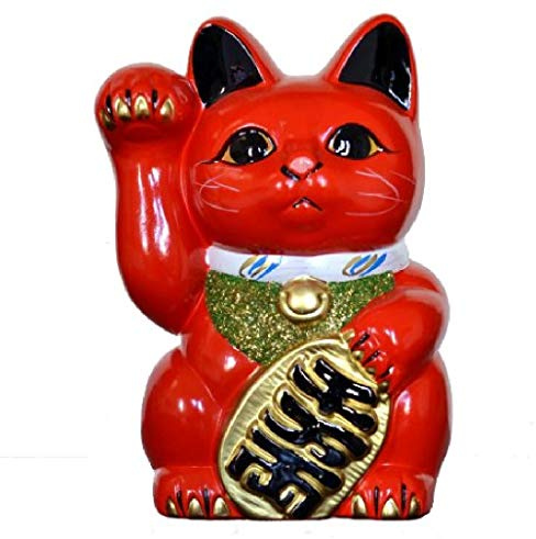 Made in Japan Glückskatze 19,1 cm Tokoname Porzellan rot Maneki Neko rechte Hand