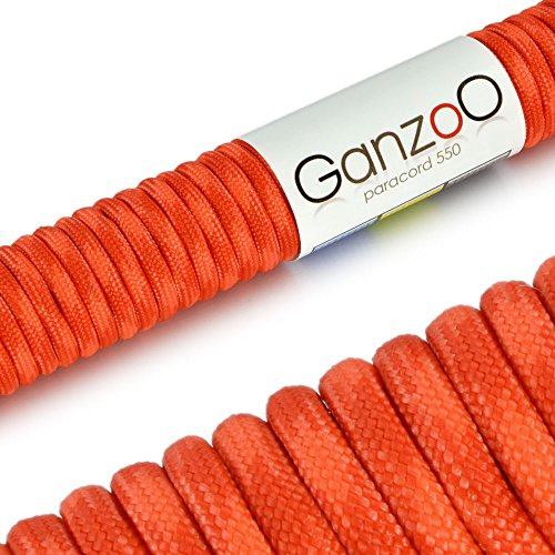 Ganzoo Paracord 550 Seil, Nylon-Polyester, 4mm, Typ 3, 30 Meter, 7 Kernstränge, Outdoor-Schnur, Allzweck-Seil, Hundehalsband, Hundeleine, Armband knüpfen, Camping, Survival - Signal orange rot