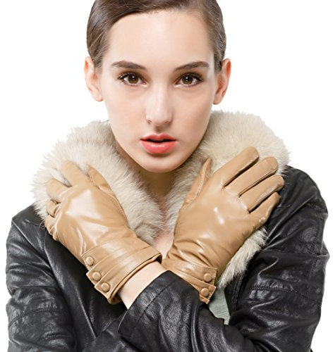 Nappaglo Damen Leder Handschuhe - Touchscreen Lammfell Langes Fleece Futter Winter Warm