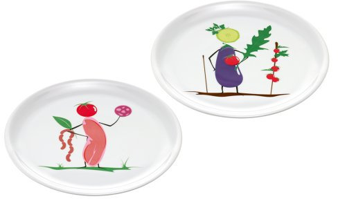 Guzzini 28100452 Colori/Decori Vari Set 2 Piatti da Pizza Decoro Contadina/Salumino Art&Pizza Porcellana 33X33Xh4 Cm