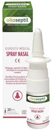 OLIOSEPTIL - Spray Nasal - Dégage et assainit le nez - Soulage la congestion nasale - Facilite l'évacuation des mucosités - Aux Huiles Essentielles - Dispositif Médical - Flacon 20ml