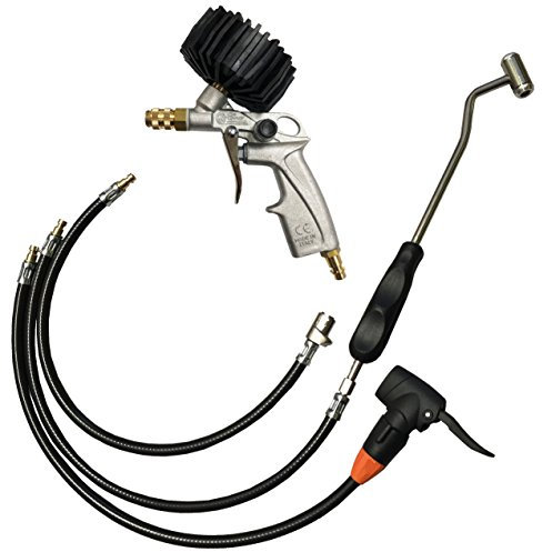 Tyre inflator set with petrol station plug SKS lever plug and patent plug/valve plug