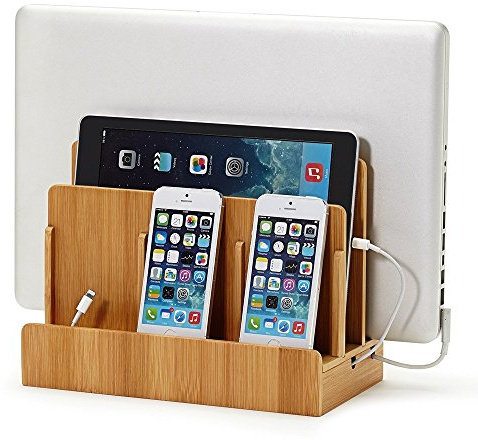 Great Useful Stuff G.U.S. Multi-Device Charging Station Dock & Organizer - Multiple Finishes Available. for Laptops, Tablets, and Phones - Strong Build, Eco-Friendly Bamboo