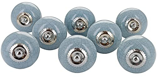 G Decor Graue Türknäufe aus Keramik, rund mit Krakelee-Optik, Vintage, Shabby Chic Griffe für Schränke oder Schubladen (8er-Pack)