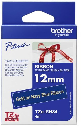 Brother Original P-touch Textil-Schriftband TZe-RN34, 12 mm gold auf marineblau (u.a. für Brother P-touch H200, H100LB/R, H105, E100/VP, D200/BW/VP, D210/VP)