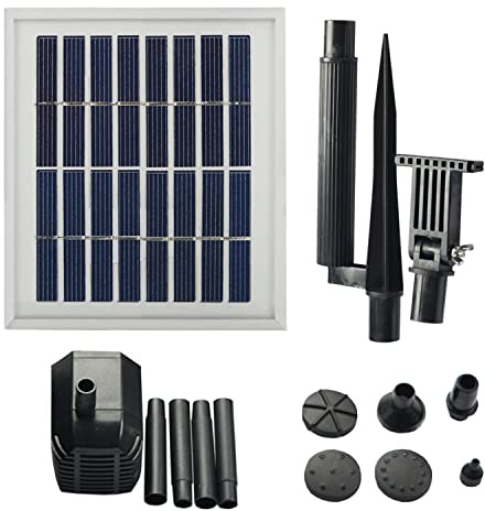 Solar Teichpumpe Garten Brunnen Oasis 250-1 Solarbrunnen Springbrunnen Wasserspiel mit Stabilem Alu-Rahmen, 4 Fontänenaufsätze, Bürstenlose DC-Pumpe, 2,5 Watt Solarpanel