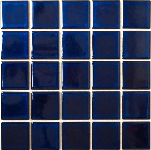 Mosaik Quadrat uni kobaltblau glänzend Keramikfliese, Mosaikstein Format: 58x58 mm, Mattengröße: 304x304 mm, 10 Matten