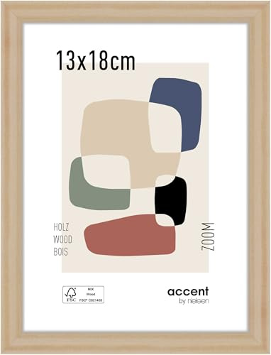 accent by nielsen Holz Bilderrahmen Zoom, 13 x 18 cm, Hellbraun | Holz Fotorahmen im Hoch- & Querformat zum Auftstellen und Aufhängen Hellbraun matt Echtglas