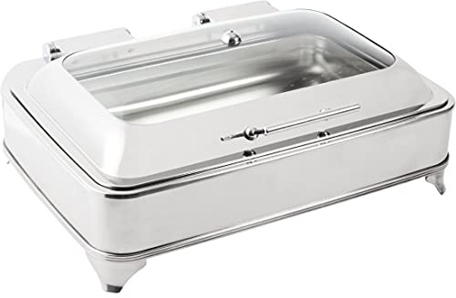 Olympia Rectangular Electric Chafer Stainless Steel 8Ltr, 250x590x455mm | Includes a clear glass lid to display food while covered; supplied with a 65mm deep inner pan for professional buffets.