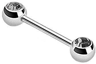Taffstyle® Piercing - Brust Nippel Intimpiercing Hantel Doppel Front Kristall Kugel in verschiedenen Farben - 1,6mm x 16mm x 6mm - Schwarz