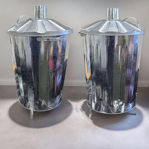 2 x 90 LITRE METAL GALVANISED INCINERATOR GARDEN FIRE BIN DUSTIBIN LEAVES WOOD PAPER RUBBISH