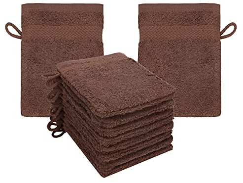 Betz Guanti da bagno premium 10 pezzi - guanti in spugna per detersione delicata del viso - in 100% cotone - guanto da bagno per bambini (marrone noce)