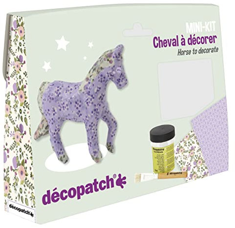 Décopatch KIT010O Bastel Set Pappmaché Pferd (ideal für Kinder, 3,5 x 19 x 13,5 cm) lila, rosa