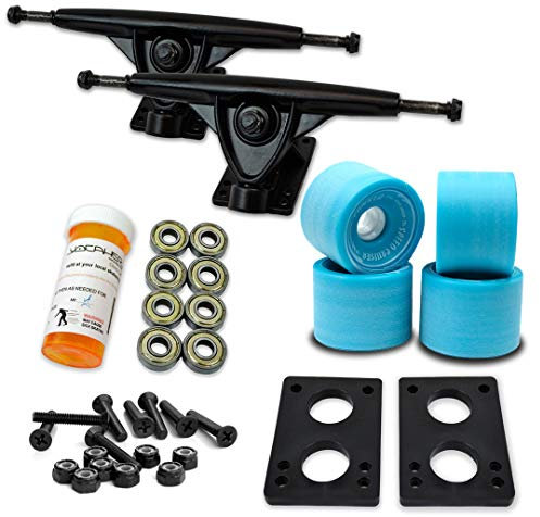 Yocellow Longboard Skateboard-Achsen Combo Set mit 71 mm Rollen + 24,6 cm Poliert/Schwarz Achsen Paket, Babyblau, Black Trucks