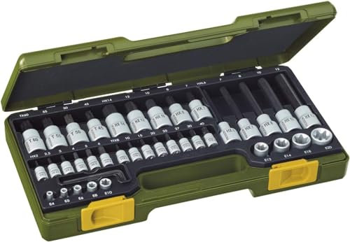 PROXXON Spezialsatz für TX- und Innensechskantschrauben, Für 1/4-Vierkantantrieb und 1/2-Vierkantantrieb, 42-teiliges Werkzeug-Set mit Kunststoffkoffer, 23290
