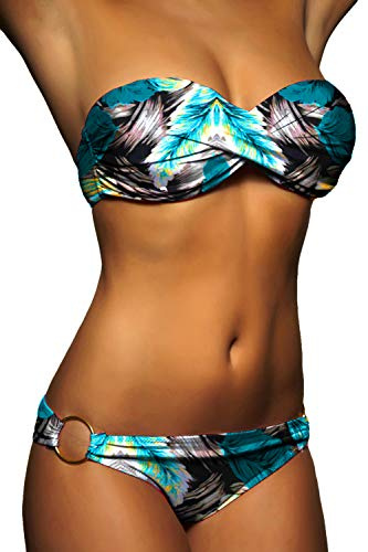ALZORA Push Up Bandeau Twist Bikini Set damer Pushup baddräkt många färgglada färger och storlekar Top + byxor set, 50001, A11, S