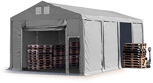 TOOLPORT Tendone deposito 6x8 m Tendone Industriale Tendostruttura con Altezza Laterale 3m Grigio telone in PVC 850 N Impermeabile utilizzo continuativo con Apertura a Fisarmonica