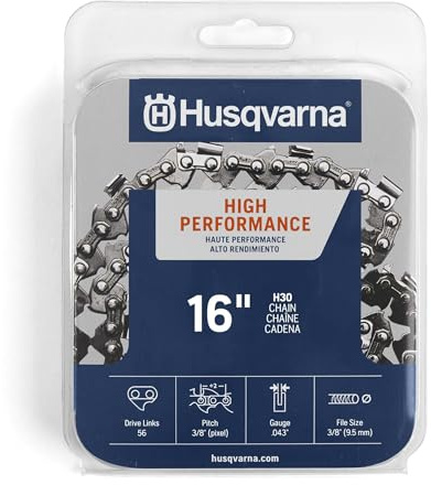 Husqvarna H30 16 Inch Chainsaw Chain, 3/8 Pitch, .043 Gauge, 56 Drive Links, Genuine Husqvarna Chainsaw Blade Replacement with Low Kickback and Low Vibration, Gray