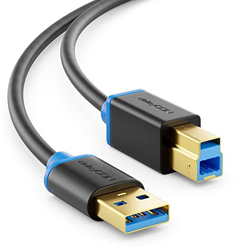 deleyCON 0,5m USB 3.0 Super Speed Kabel USB A-Stecker zu USB B-Stecker Datenkabel bis zu 5 Gbit/s für z.B. Drucker Scanner Multifunktionsdruckern Schwarz