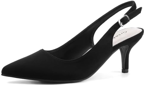 Greatonu spets sandaler Slingback kattunge klack spetsig tå pumps, - svart - 41 EU