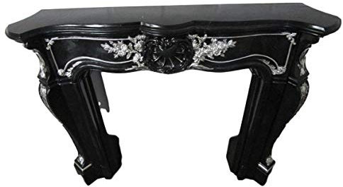 Kaminumrandung Stil Barock Rokoko Louis Cararablackblueperl mit Silber farbmarmoriert Kaminverkleidung Breite140cm
