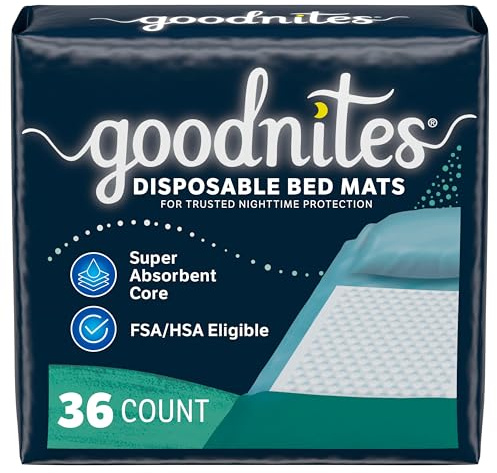 Goodnites Disposable Bed Pads/Bed Mats for Bedwetting, 2.4 x 2.8 ft, 36 Ct (4 Packs of 9)