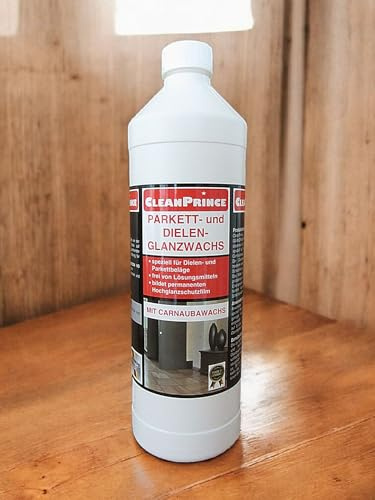 1 Liter CleanPrince Parkett und Dielen Glanzwachs | Parkettwachs Dielenwachs Carnaubawachs Versiegelung Versiegelungsdispersion Bodenbeläge, ohne Lösungsmittel, Wischpflege, Hochglanz-Schutzfilm