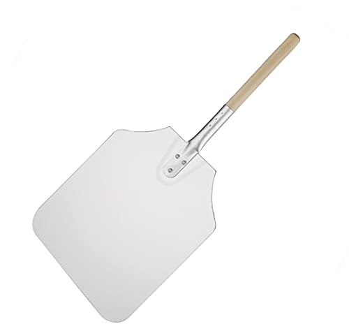 Vogue Pizza Peel Wood Handle Aluminum - 305x355mm 12x14 (Blade 660mm 26) | Alternative 12x14 inch measurements included to ensure exact oven fit, optimizing daily pizza removal in commercial kitchens.