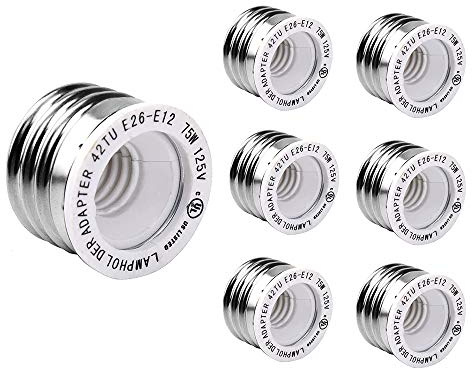 UL-Listed E26 to E12 Adapter, JACKYLED E27 to E12 Light Socket, Medium to Candelabra Screw Bulb Socket, Maximum Wattage 75W Heat Resistant No Fire Hazard, 6-Pack