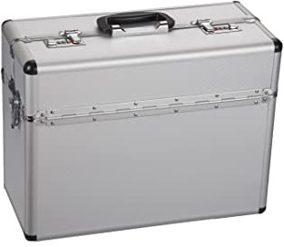 ALUTEC Pilotenkoffer (Aluminium Koffer, Innenmaße 435x340x1950 mm, ergonomischer Griff, mit Dokumentenfach, Stiftehalter, Fach für Visitenkarten, Deckel nach Oben öffnend) 61800