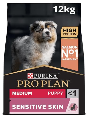 Pro Plan Medium Puppy Sensitive Skin, Welpenfutter trocken, reich an Lachs, 1er Pack (1 x 12 kg)