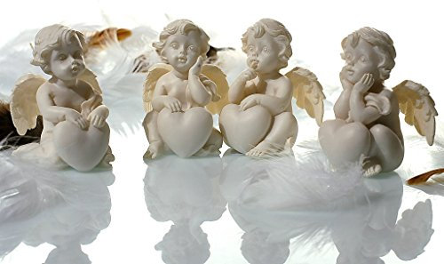24 Stück Baby Engel Figuren mit Herz 4 cm x 5,5 cm x 4 cm Weiss Putte Hochzeit Taufe Geburt Weihnachten Angel Gebet Andenken Gastgeschenk