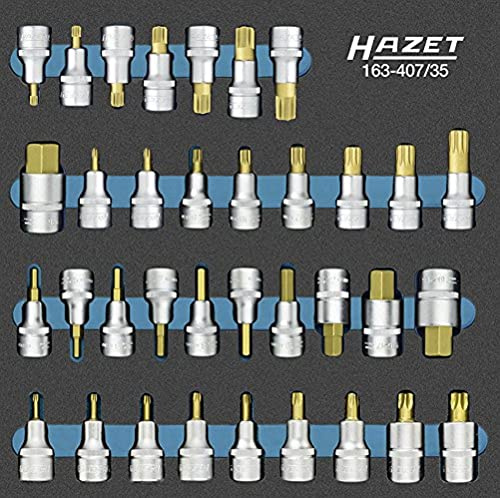HAZET Schraubendreher-Steckschlüsseleinsatz-Satz 163-407/35, Länge 344 mm | 1/2 Zoll (12,5 mm) Vierkant hohl, Antrieb 1/2 Zoll (12,5 mm) Vierkant hohl, TIN beschichtet, Länge 344 mm, Breite 342 mm