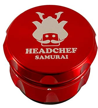 Headchef Samurai Metal Herb Grinder with Sifter Scraper – 4 Piece Grinder, 55mm (Red)