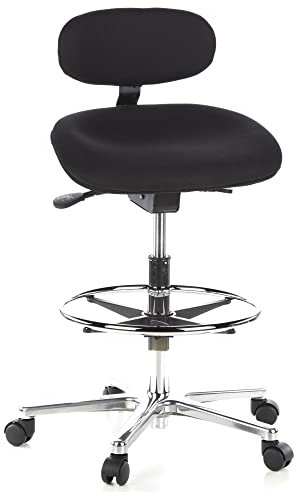 hjh OFFICE 608300 Arbeitsstuhl hoch Work MF Stoff Schwarz Stehhilfe Büro Drehhocker mit Lehne & Rollen, höhenverstellbar